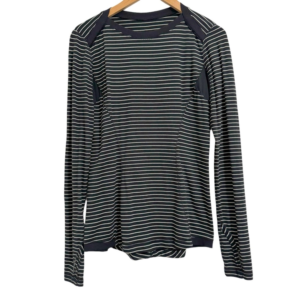 lululemon athletica Black and White Striped Long Sleeve Base Runner Tee - Picture 4 of 13
